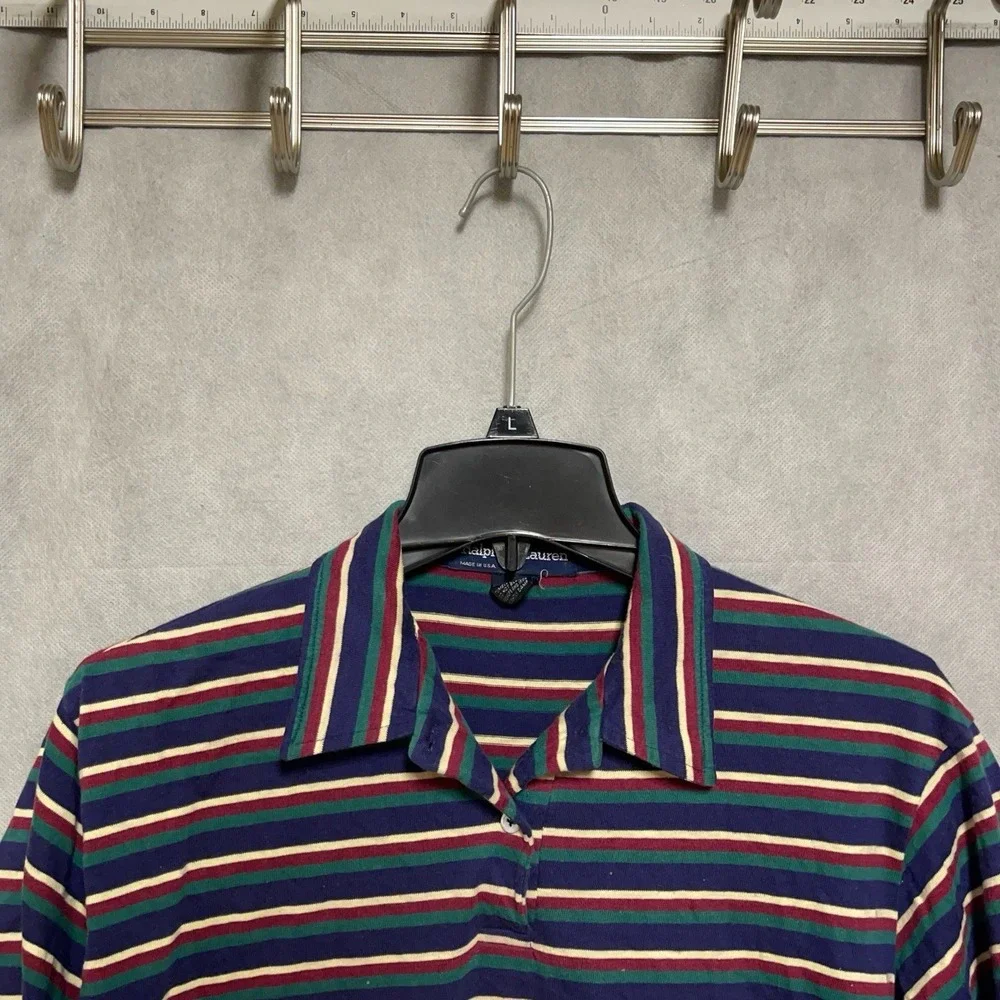 VTG‎ Ralph Lauren Polo Shirt Men M Rainbow Striped Cotton Casual Preppy USA 90s